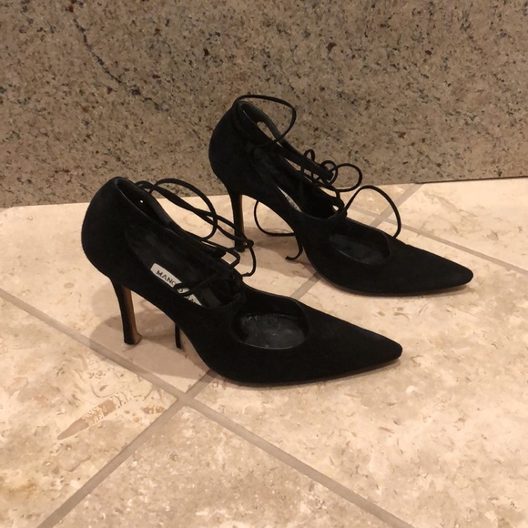 Manolo Blahnik strappy lace up suede pointed toe stiletto heel pump - Picture 7 of 11